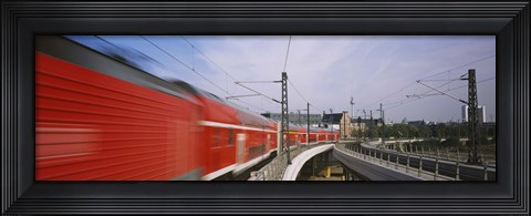 Framed Red Train on railroad tracks, Central Station, Berlin, Germany Print