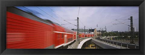 Framed Red Train on railroad tracks, Central Station, Berlin, Germany Print