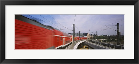 Framed Red Train on railroad tracks, Central Station, Berlin, Germany Print