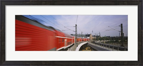 Framed Red Train on railroad tracks, Central Station, Berlin, Germany Print