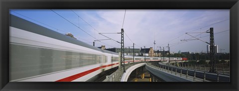 Framed Silver Train on railroad tracks, Central Station, Berlin, Germany Print