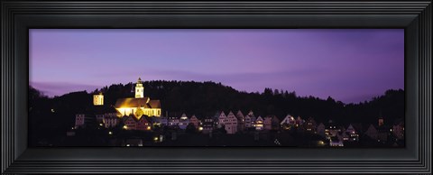 Framed Church lit up at dusk in a town, Horb Am Neckar, Black Forest, Baden-Wurttemberg, Germany Print