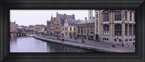 Framed Buildings along the river, Leie River, Graslei, Ghent, Belgium Print