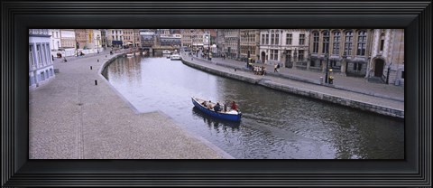 Framed High angle view of a boat in a river, Leie River, Graslei, Korenlei, Ghent, Belgium Print