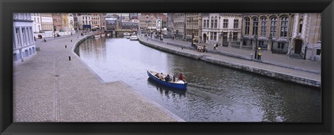 Framed High angle view of a boat in a river, Leie River, Graslei, Korenlei, Ghent, Belgium Print