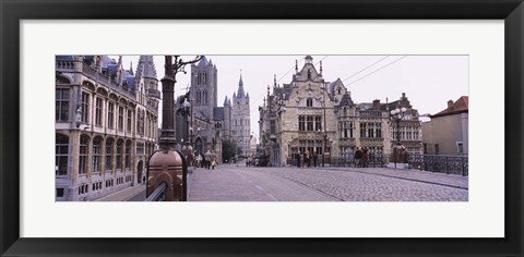Framed Tourists walking in front of a church, St. Nicolas Church, Ghent, Belgium Print