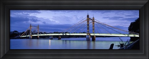 Framed Suspension bridge across a river, Thames River, Albert Bridge, London, England Print