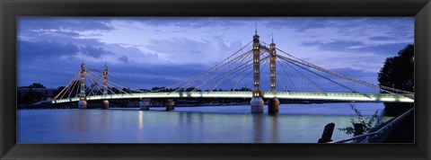 Framed Suspension bridge across a river, Thames River, Albert Bridge, London, England Print