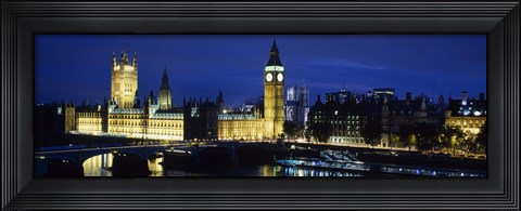 Framed Buildings lit up at dusk, Westminster Bridge, Big Ben, Houses Of Parliament, Westminster, London, England Print