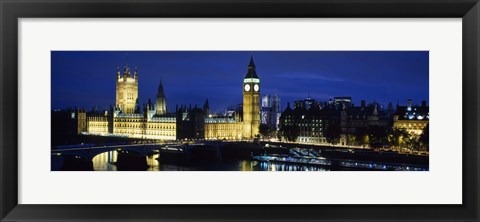 Framed Buildings lit up at dusk, Westminster Bridge, Big Ben, Houses Of Parliament, Westminster, London, England Print