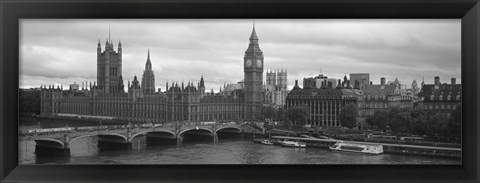 Framed Bridge across a river, Westminster Bridge, Big Ben, Houses of Parliament, City Of Westminster, London, England Print