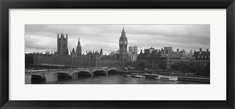 Framed Bridge across a river, Westminster Bridge, Big Ben, Houses of Parliament, City Of Westminster, London, England Print