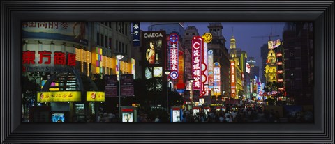 Framed Group of people walking on the road, Nanjing Road, Shanghai, China Print