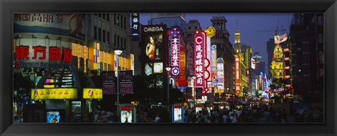 Framed Group of people walking on the road, Nanjing Road, Shanghai, China Print