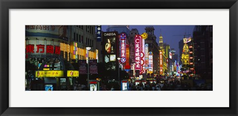 Framed Group of people walking on the road, Nanjing Road, Shanghai, China Print