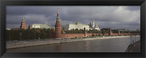 Framed Buildings along a river, Grand Kremlin Palace, Moskva River, Moscow, Russia Print
