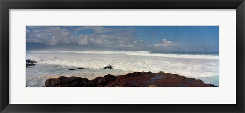 Framed Rock formations on the beach, Hookipa Beach, Maui, Hawaii, USA Print