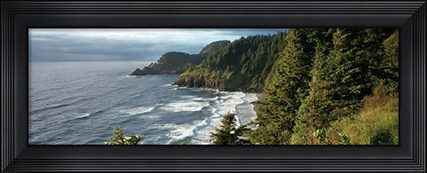 Framed High angle view of a coastline, Heceta Head Lighthouse, Oregon, USA Print