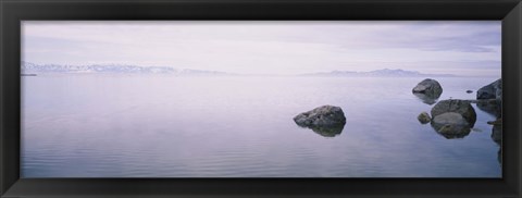 Framed Rock formations in a lake, Great Salt Lake, Utah, USA Print