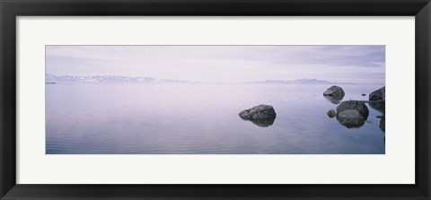 Framed Rock formations in a lake, Great Salt Lake, Utah, USA Print