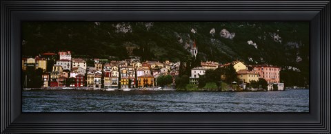 Framed Buildings at the lakeside viewed from a ferry, Varenna, Lake Como, Lecco, Lombardy, Italy Print