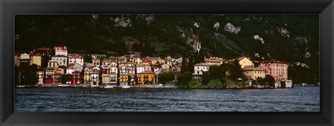 Framed Buildings at the lakeside viewed from a ferry, Varenna, Lake Como, Lecco, Lombardy, Italy Print