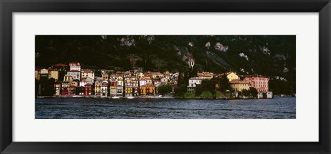 Framed Buildings at the lakeside viewed from a ferry, Varenna, Lake Como, Lecco, Lombardy, Italy Print