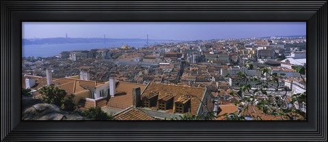Framed High angle view of a city viewed from a castle, Castelo De Sao Jorge, Lisbon, Portugal Print