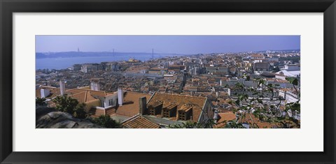 Framed High angle view of a city viewed from a castle, Castelo De Sao Jorge, Lisbon, Portugal Print