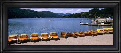 Framed Row of boats in a dock, Titisee, Black Forest, Germany Print