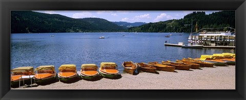 Framed Row of boats in a dock, Titisee, Black Forest, Germany Print