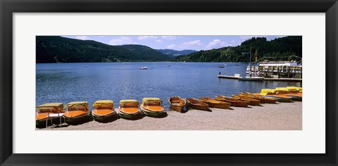 Framed Row of boats in a dock, Titisee, Black Forest, Germany Print