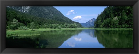 Framed Mountains overlooking a lake, Weitsee Lake, Bavaria, Germany Print