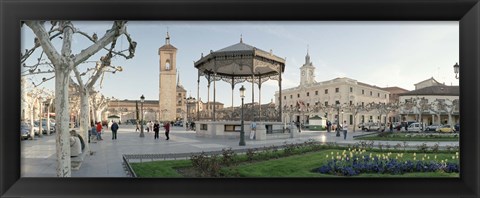 Framed Tourists in front of buildings, Plaza De Cervantes, Alcala De Henares, Madrid, Spain Print