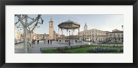 Framed Tourists in front of buildings, Plaza De Cervantes, Alcala De Henares, Madrid, Spain Print