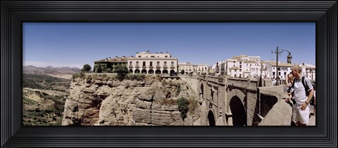 Framed Tourists standing on a bridge, Puente Nuevo, Ronda, Malaga Province, Andalusia, Spain Print