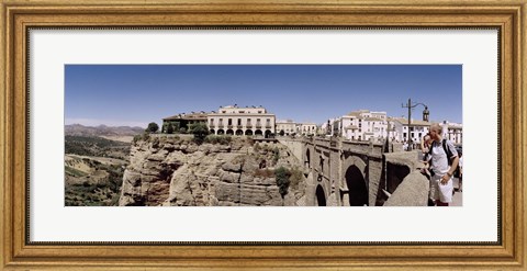 Framed Tourists standing on a bridge, Puente Nuevo, Ronda, Malaga Province, Andalusia, Spain Print