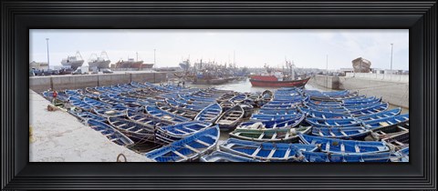 Framed Fishing boats moored at a dock, Essaouira Harbour, Essaouira, Morocco Print