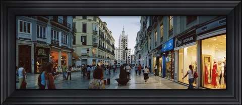 Framed Group of people walking on a street, Larios Street, Malaga, Malaga Province, Andalusia, Spain Print