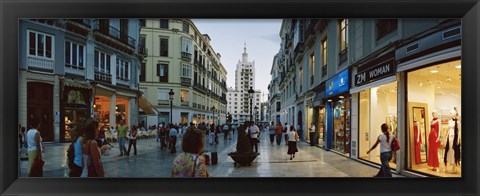 Framed Group of people walking on a street, Larios Street, Malaga, Malaga Province, Andalusia, Spain Print