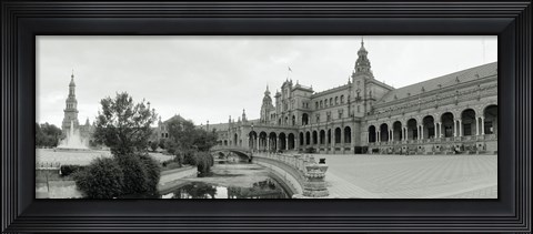 Framed Fountain in front of a building, Plaza De Espana, Seville, Seville Province, Andalusia, Spain Print