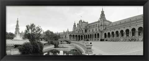 Framed Fountain in front of a building, Plaza De Espana, Seville, Seville Province, Andalusia, Spain Print