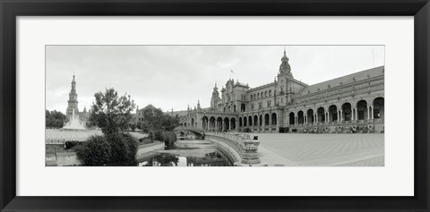 Framed Fountain in front of a building, Plaza De Espana, Seville, Seville Province, Andalusia, Spain Print