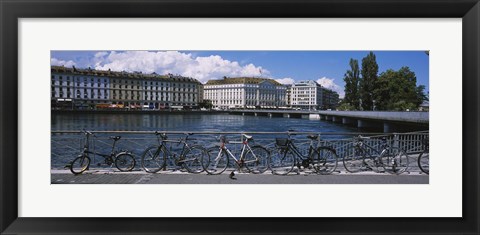 Framed Buildings at the waterfront, Rhone River, Geneva, Switzerland Print