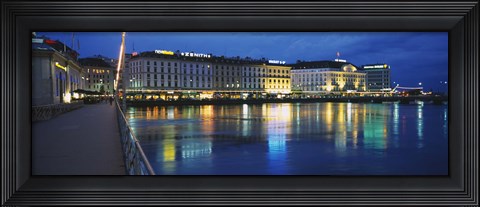 Framed Buildings lit up at night, Geneva, Switzerland Print