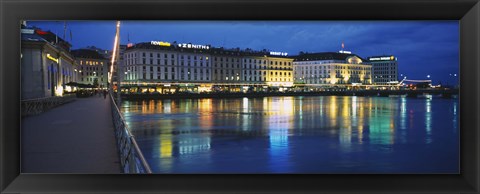 Framed Buildings lit up at night, Geneva, Switzerland Print