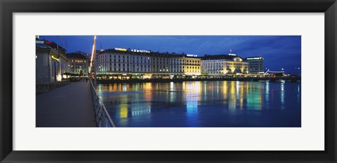 Framed Buildings lit up at night, Geneva, Switzerland Print