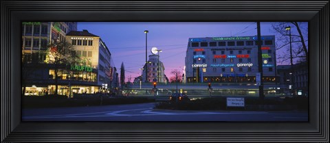 Framed Buildings lit up at dusk, Karlsplatz, Munich, Bavaria, Germany Print