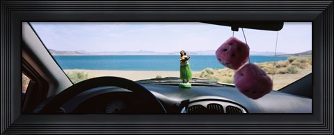 Framed Lake viewed through the windshield of a car, Pyramid Lake, Washoe County, Nevada, USA Print