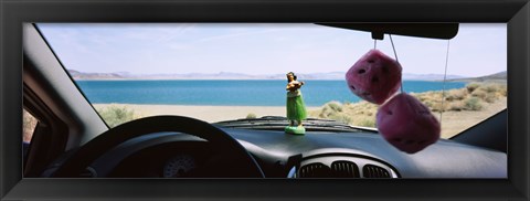 Framed Lake viewed through the windshield of a car, Pyramid Lake, Washoe County, Nevada, USA Print